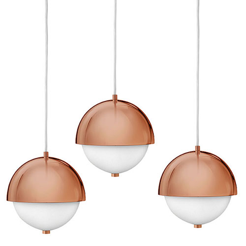 Hinkley: 2-Light Pendant in Deep Rose Gold with Etched Opal Glass Shade.