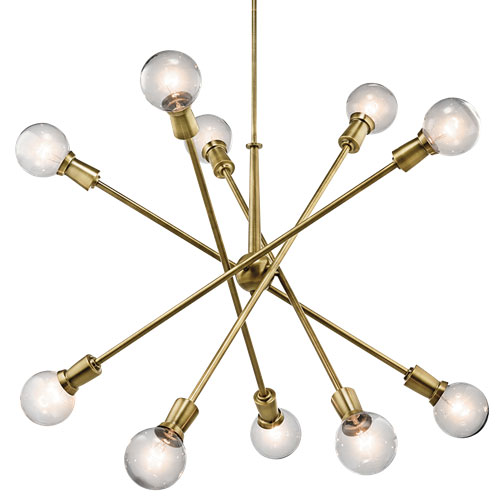 Kichler: Mid-Century 10-light rectangular chandelier from the Armstrong collection featuring a "sputnik" design with adjustable arms