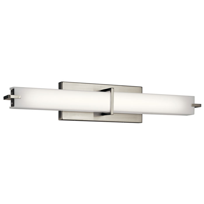 Linear Bath 26in LED (11146NILED) by Kichler This LED, 26 inch linear wall fixture is a versatile piece. The Brushed Nickel finish and a white acrylic diffuser create a crisp look and bright, clean ambience. Horizontal or vertical mounting options add to the versatility of this fixture.