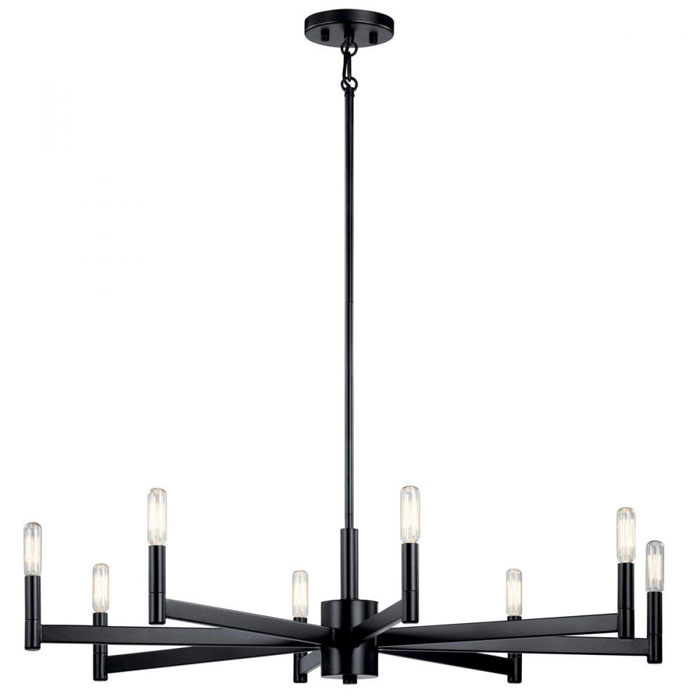 Linear Chandelier 5Lt (43995BK) by Kichler Streamlined and simple, the Crosby 5-light linear chandelier in Black delivers clean lines for a contemporary style. The glass shades enhance this minimalistic design.
