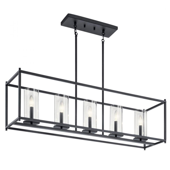 Chandelier 8Lt (43857BK) by Kichler This 8 light chandelier in Black from the soft contemporary Erzo collection is ideal anywhere you want a modern touch. The simple, sleek lines create a stylish accent for your home.